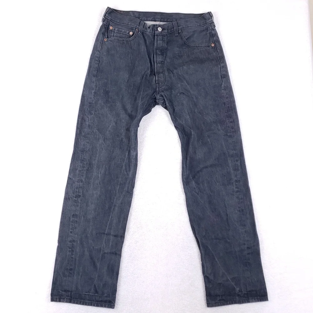 Levi's 501 Jeans Mens 36x34 Button‎ Fly Straight Leg Faded Black Grunge Skater
